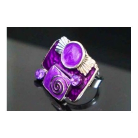 Bague fantaisie en émail spirale et strass violets